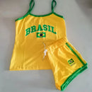 Conjunto Feminino 2 Peças Blusa Alça Fina Short Brasil