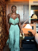 Conjunto 2 Peças Todo Em Franjas Top + Calça Verde