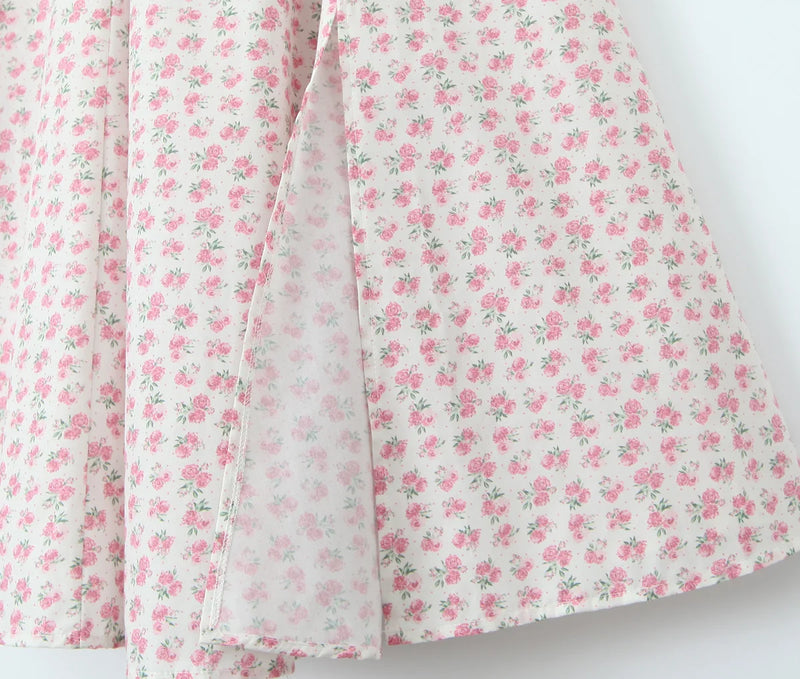 Vestido Midi Alça Fina Decote Coração Estampa Floral