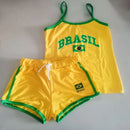 Conjunto Feminino 2 Peças Blusa Alça Fina Short Brasil