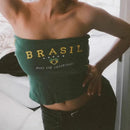 Top Cropped Tomara Que Caia Verde Estampa Brasil