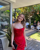 Vestido Longo Com Fenda Drapeado Vermelho