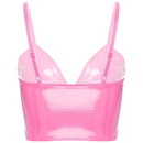 Top Cropped De Couro Eco Envernizado Com Alças Finas Preto