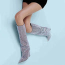 Bota Cano Alto Salto Plataforma Bico Fino Com Strass