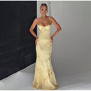 Vestido Longo Estilo Sereia Com Bordado Floral Amarelo