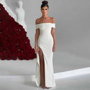 Vestido Ombro A Ombro Com Fenda Branco