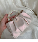 Bolsa De Ombro Pregueada Com Pérolas
