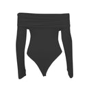 Body De Malha Ombro A Ombro Manga Longa Preto