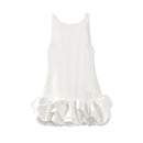 Vestido Curto Sem Manga Com Babados Em Cetim Preto