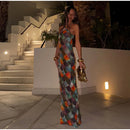 Vestido Longo Com Amarração No Pescoço Multicolorido