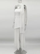 Vestido Longo Tomara Que Caia Assimétrico Sobreposto Marrom