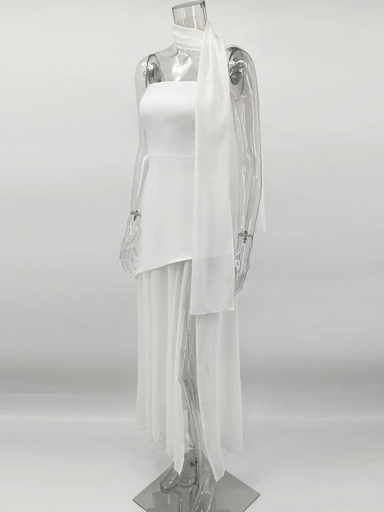Vestido Longo Tomara Que Caia Assimétrico Sobreposto Marrom