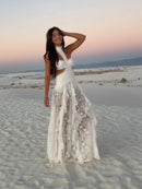 Vestido Longo Todo Rendado Com Babados Branco
