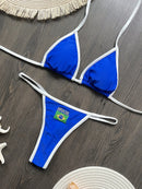 Conjunto De Biquíni 2 Peças Cortininha Fio Dental Estampa Brasil