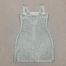 Vestido Curto Tubinho Bordado em Pedrarias Prata