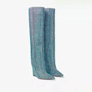 Bota Cano Alto Salto Plataforma Bico Fino Com Strass