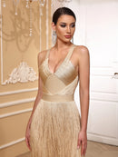 Vestido Longo De Malha Todo Em Franjas Pink