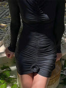 Vestido Curto Manga Longa Franzido