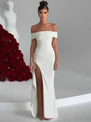 Vestido Ombro A Ombro Com Fenda Branco