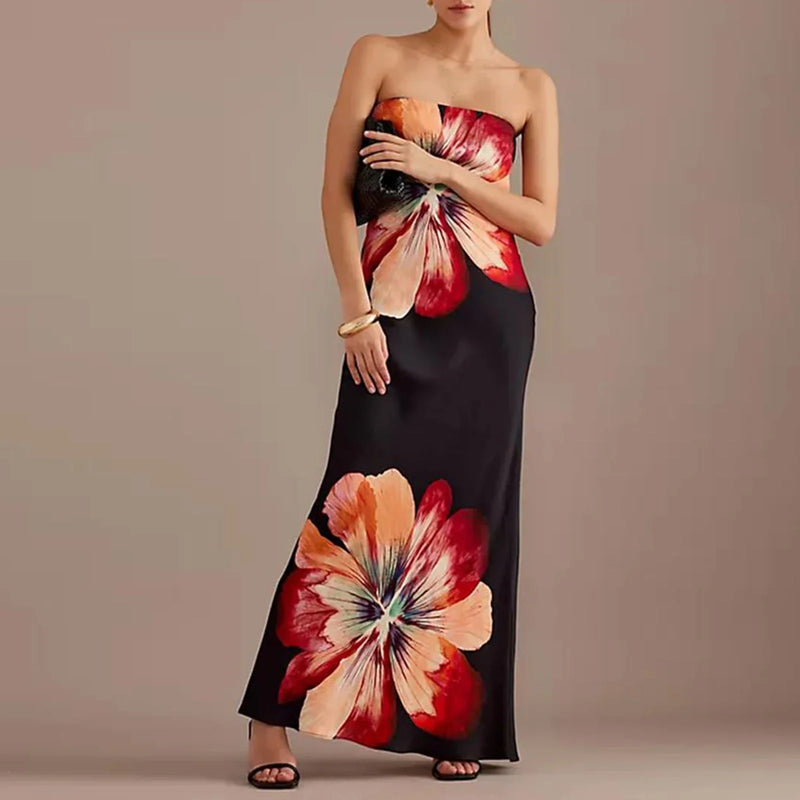 Vestido Longo Tomara Que Caia Recorte Reto Estampado