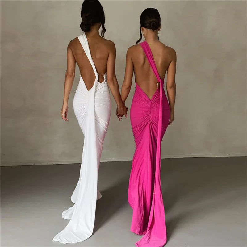 Vestido Longo Drapeado Um Ombro Só Vermelho