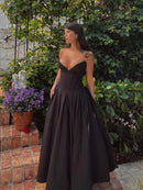 Vestido Rodado Tomara Que Caia Plissado Preto