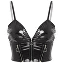 Top Cropped De Couro Eco Envernizado Com Alças Finas Preto