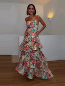 Vestido Longo Estampa Floral Com Babados