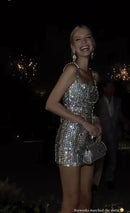 Vestido Curto Tubinho Bordado em Pedrarias Prata