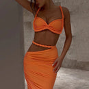 Conjunto Longo Assimétrico Drapeado Laranja