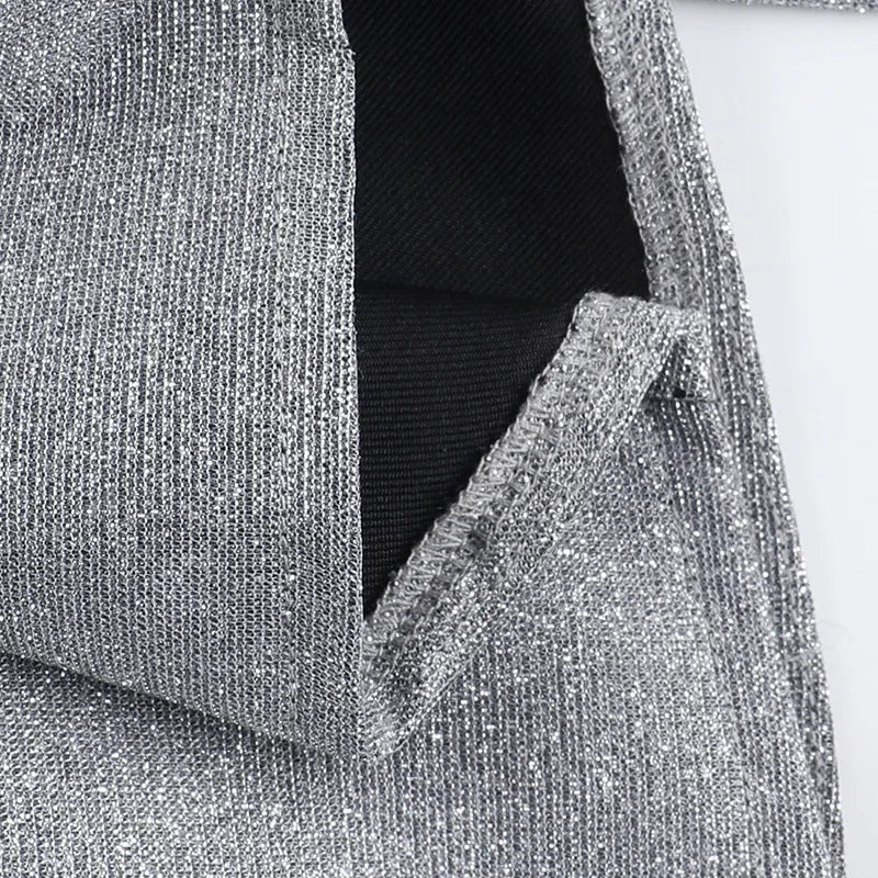 Vestido Curto Tomara Que Caia Com Brilho Cinza Escuro