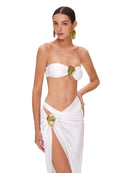 Conjunto 3 Peças Biquíni e Saia Com Fivela Branco