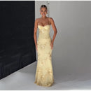 Vestido Longo Estilo Sereia Com Bordado Floral Amarelo