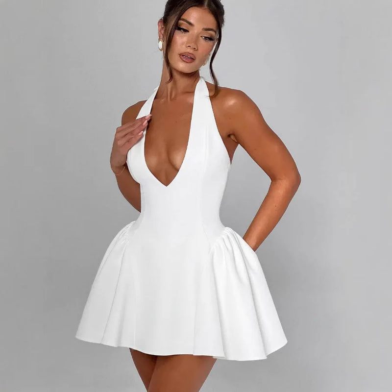 Vestido Curto Estruturado Decote V Branco
