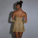 Vestido Curto Em Lurex Brilhoso Com Fenda