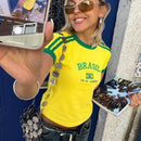 Blusa Feminina Manga Curta Com Logo Do Brasil