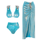 Conjunto 3 Peças Biquini e Saia Acetinado Azul Royal