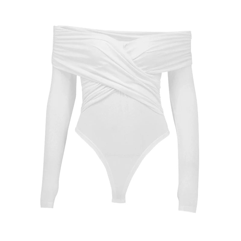 Body De Malha Ombro A Ombro Manga Longa Branco