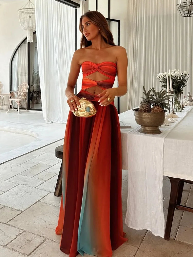 Vestido Longo Tomara Que Caia Leve e Fluído Multicolorido
