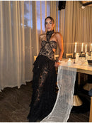 Vestido Longo Todo Rendado Com Babados Branco