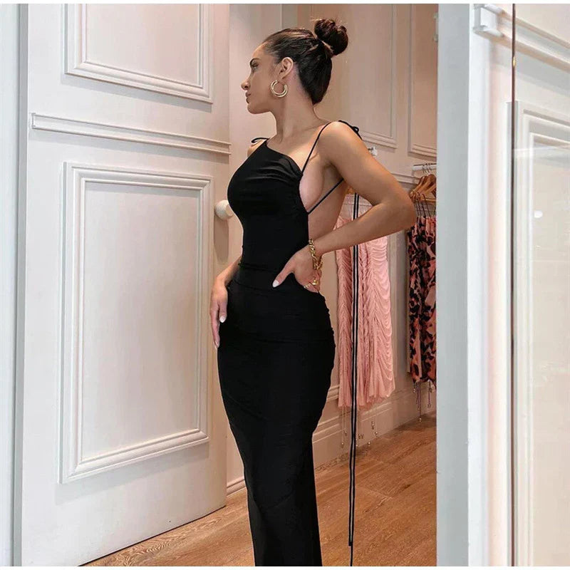 Vestido Longo Cauda Drapeada Alça Fina Rosa