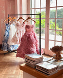 Vestido Midi Rodado Flores 3D Rosa