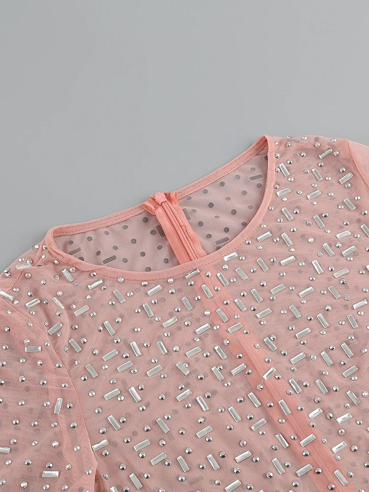 Vestido Longo Segunda Pele Com Strass Nude