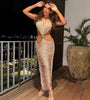 Vestido de Franjas Com Detalhe de Concha Dourado