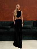 Vestido Longo Efeito Molhado Assimétrico Preto