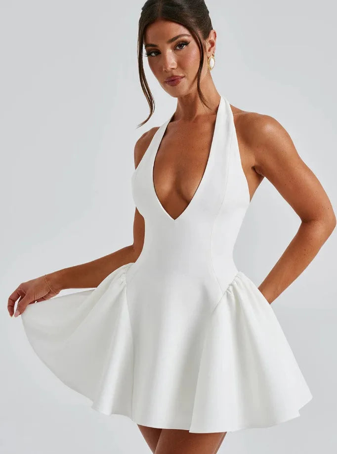 Vestido Curto Estruturado Decote V Branco