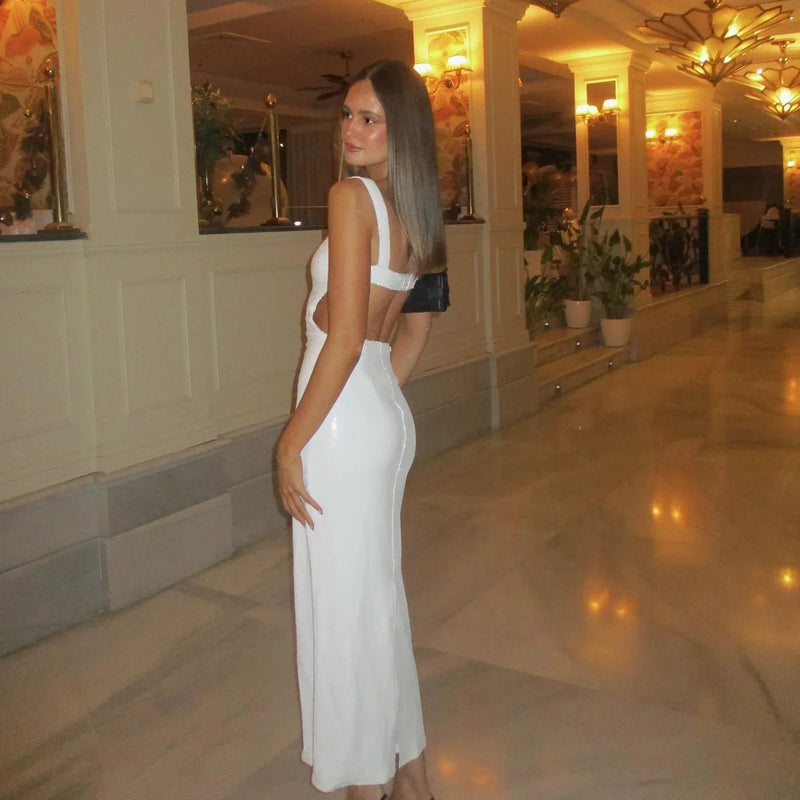 Vestido Longo De Paetês Com Alça Média Vermelho