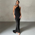 Vestido Longo Drapeado Um Ombro Só Preto