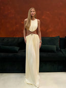 Vestido Longo Efeito Molhado Assimétrico Preto