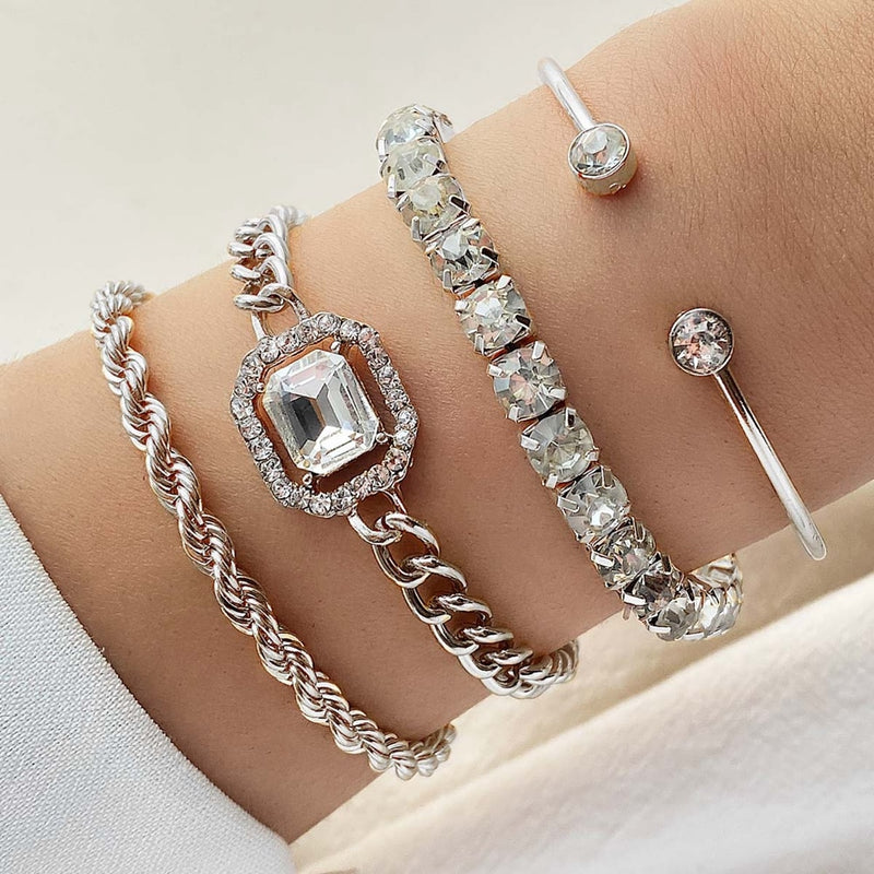 Kit de 4 Pulseiras Douradas Com Strass